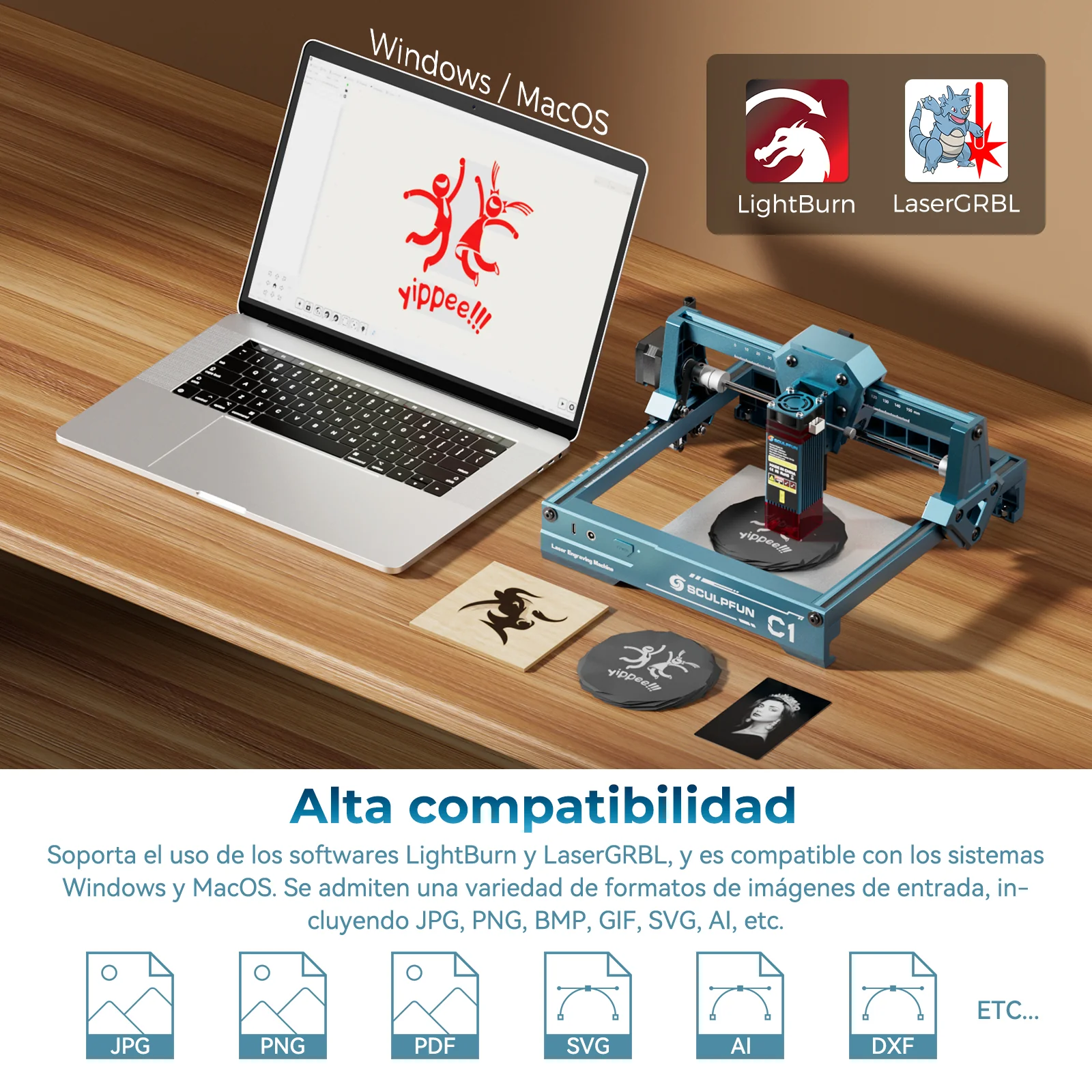 [EN MÉXICO] Sculpfun C1 Mini Grabador Láser 3W 0.04mm Punto Ultra Fino Compacto 15*13cm Área de Trabajo - Image 14